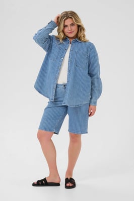 Kurzarmhemd Loose fit Medium Blue Denim Pinstripe blue