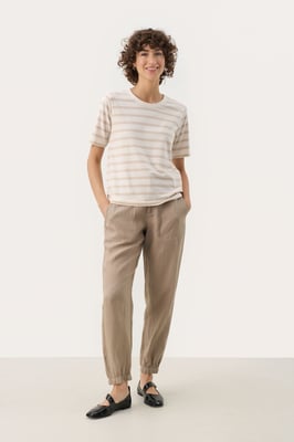 T-shirt Gerade Passform French Oak and White Stripe beige