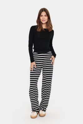 Casual Hose Gerade Passform Black Mila Stripe