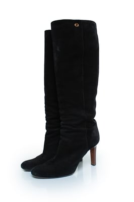 Schwarze Wildleder-Kniestiefel mit GG-Logo