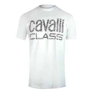 Cavalli Class - Weißes T-shirt Mit Auffälligem Zebra-print