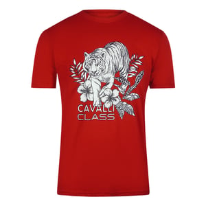 Cavalli Class - Rotes T-shirt Mit Tiger-blumenlogo