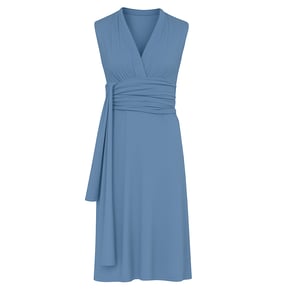 Staubig hellblaues ärmelloses Jerseykleid mit Taillenband aus Viskose und Elastan