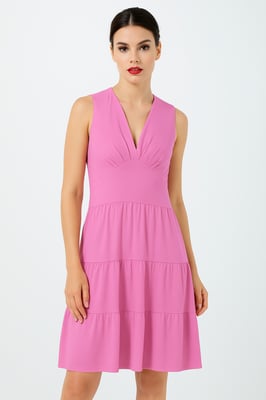 Ärmelloses Jerseykleid mit V-Ausschnitt in Orchidee