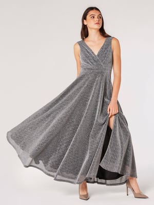 Apricot Glitzerndes Lurex-Maxikleid
