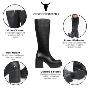Windsorsmith Damen-Stiefel aus schwarzem Kunstleder mit kniehohem Plateauabsatz - Niche