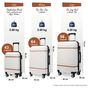 Hartschalen-Creme-Weiß-Kabinenkoffer-Set Robustes ABS Leichtgewicht Reisegepäck Urlaubstasche