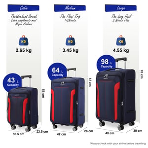 Blaues erweiterbares Weichschalenkoffer-Set mit 8 Rädern, leichtes Handgepäck