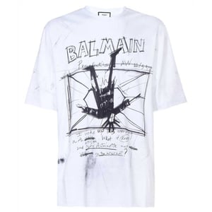 Balmain - Weißes T-shirt Mit Skizzen-logo
