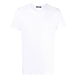 Weißes T-shirt Mit Balmain Paris-logoprägung