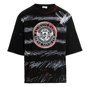 Balmain Paris - Schwarzes T-shirt Mit Graffiti-münzlogo