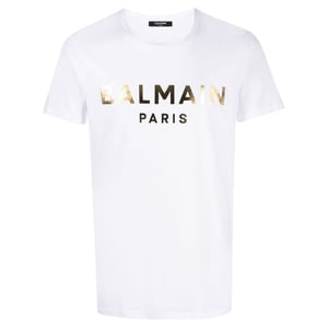 Balmain Paris - Weißes T-shirt Mit Goldfolienlogo