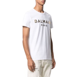Balmain Paris - Weißes T-shirt Mit Goldfolienlogo