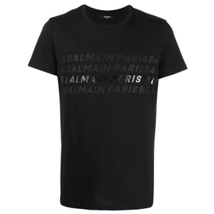 Balmain Paris - Schwarzes T-shirt Mit Mehreren Logos