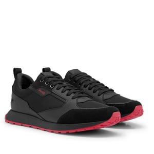 Hugo - Herren Sneaker "Icelin", Wildleder-Panel (Schwarz/Rot)