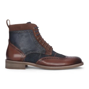 Justin Reess Herren Oxford-Schuhe aus braunem Leder und marineblauem Tweed – Teddy