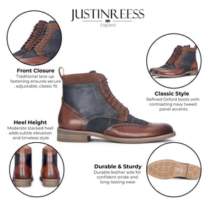 Justin Reess Herren Oxford-Schuhe aus braunem Leder und marineblauem Tweed – Teddy