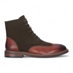 Justin Reess Herren-Stiefeletten aus khakibraunem Brogue-Leder – Clifford