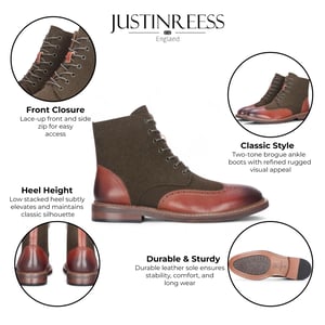 Justin Reess Herren-Stiefeletten aus khakibraunem Brogue-Leder – Clifford