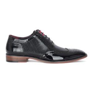 Justin Reess Herren-Brogue-Schuhe aus schwarzem Lackleder – Flynn