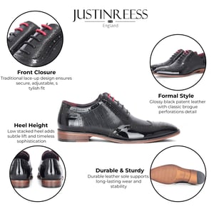 Justin Reess Herren-Brogue-Schuhe aus schwarzem Lackleder – Flynn