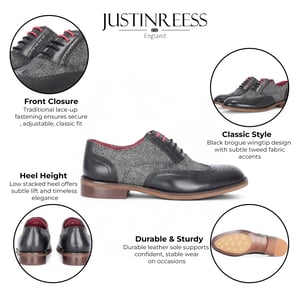 Justin Reess Herren-Brogue-Schuhe aus schwarzem Leder und Tweed - Albert