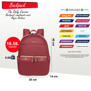 Rucksack 40 x 30 x 14 cm Rot Untersitz Reise-Kabinentasche für Ryanair, Easy Jet