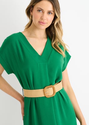 Grünes Air Flow Kleid mit Gürtel und Übergröße