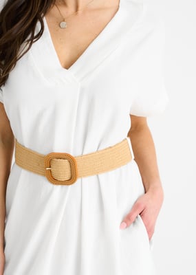 Weißes Air Flow Kleid mit Gürtel und Übergröße