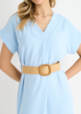 Blaues Air Flow Kleid mit Gürtel und Übergröße