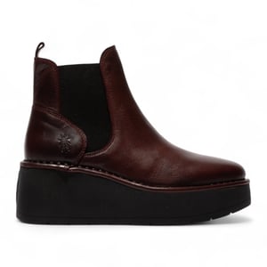 Fly London Damen Weinrot HELY268 Chelsea Leder Knöchel-Schlupf-Plateau-Komfortstiefel
