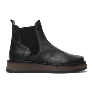 Fly London Damen RAWI131 Chelsea-Stiefel aus Leder, knöchelhoch, zum Hineinschlüpfen, klassisch, bequem, Schwarz
