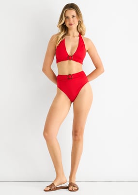 Rotes Neckholder-Bikini-Oberteil mit Ring-Detail
