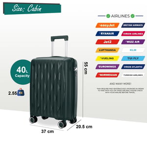 Robuster Hartschalen-Kabinenkoffer 37,5 x 20,5 x 55 cm TSA-Gepäck passend für Easyjet, Ryanair, Wizzair