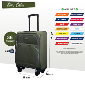 Weichschalen-Kabinenkoffer, 48 x 37 x 20 cm, sicherer Reisegepäckkoffer, passend für Easyjet, Ryanair