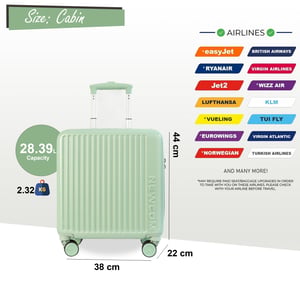 Hartschalen-Kabinenkoffer, 44 x 22 x 38 cm, Grün, TSA-sicher, geeignet für Easyjet, Ryanair