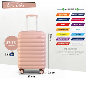 Hartschalen-Kabinenkoffer, 37 x 22 x 55 cm, Rosa, TSA-sicher, geeignet für Easyjet, Ryanair