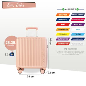 Hartschalen-Kabinenkoffer, 44 x 22 x 38 cm, Rosa, TSA-sicher, geeignet für Easyjet, Ryanair