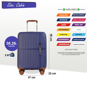 Hartschalen-Kabinenkoffer 37 x 22 x 56 cm PP Gepäckkoffer Passend für Easyjet, Ryanair