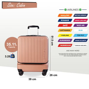 Robuster EasyJet Ryanair Handgepäck-Reisekoffer, 39 x 26 x 51,5 cm, Rosa, vorne offen