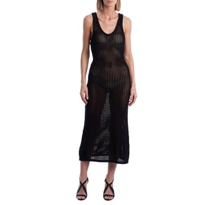 KWDR00165 Langes Häkelkleid mit durchbrochener Stickerei für Damen