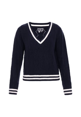 Dreimaster Pullover Frauen marineblau cremeweiß