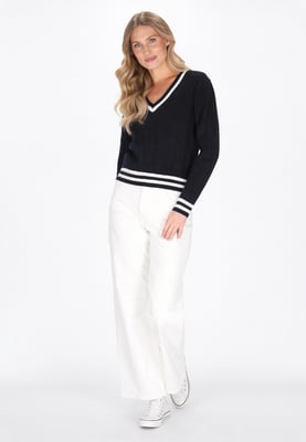 Dreimaster Pullover Frauen marineblau cremeweiß