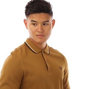 Herren Fred Perry Langarm Twin Tipped Poloshirt in Gelb