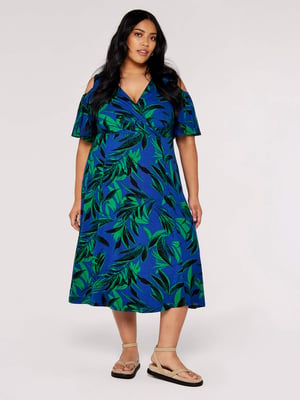 Apricot Tropical Palm Midikleid