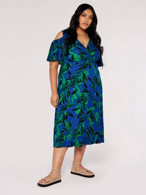 Apricot Tropical Palm Midikleid