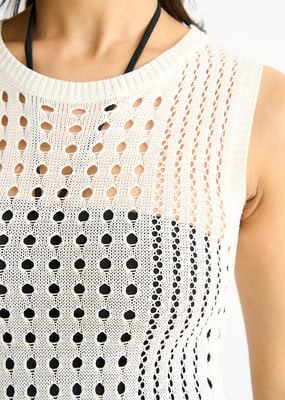 Weißes Häkelstrick-Bodycon-Midikleid