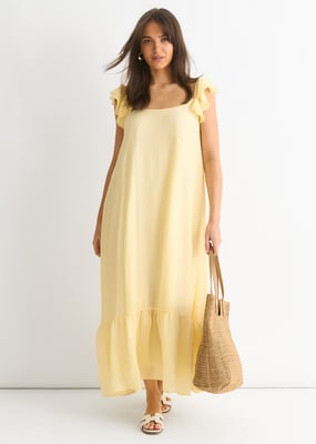 Lemon Ruffle Kurzarm-Maxikleid aus Viskose