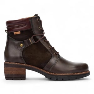 Pikolinos Damen-Stiefeletten aus waldbraunem Leder mit Reißverschluss und Schnürung - San Sebastián