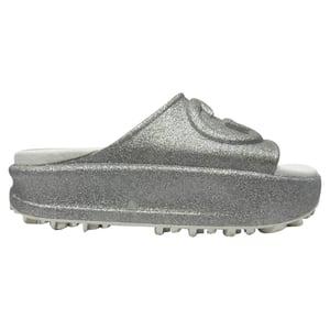 Gucci GG-Logo Glitzernde Rutschsandalen aus silbernem Gummi
